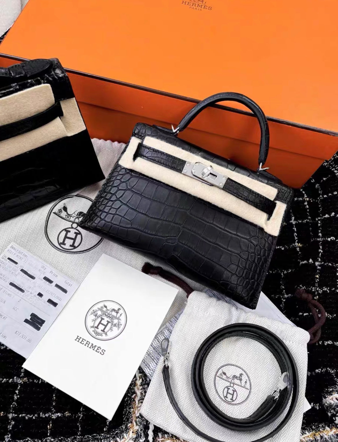Hermes Mini Kelly 20 Black Matte Alligator Palladium Hardware