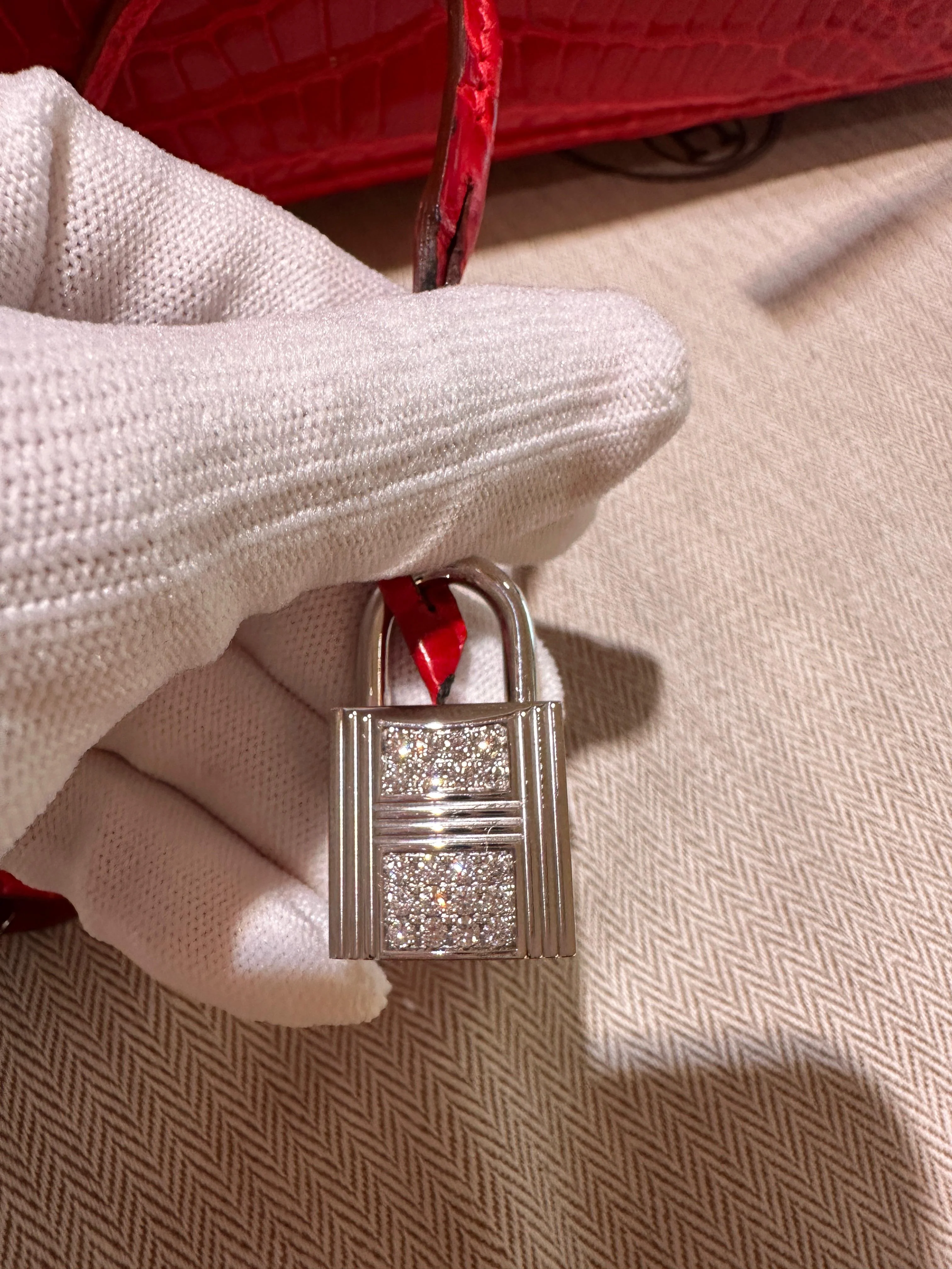 Hermès Birkin 35 Rouge Braise Shiny Porosus Crocodile – 18K White Gold & Diamond Hardware