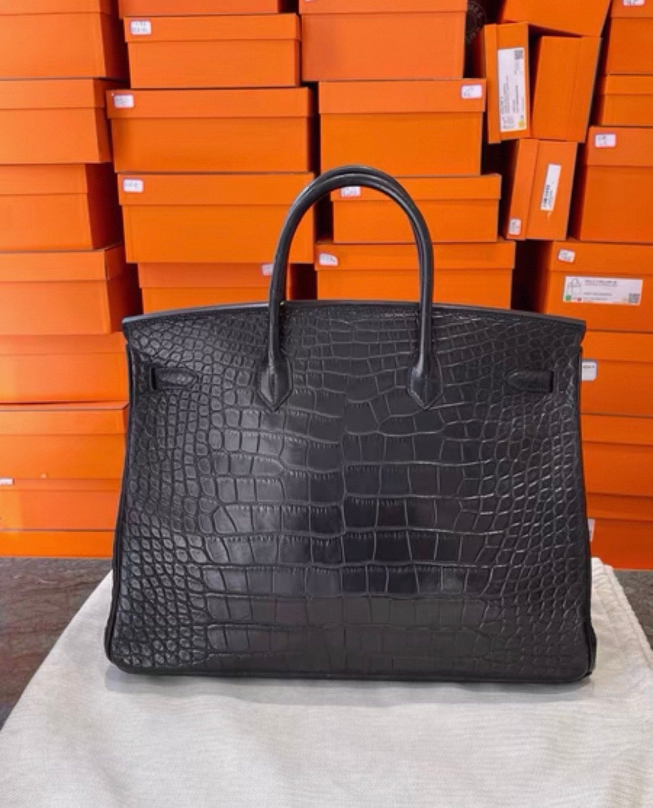 Hermes Birkin 40 black matte alligator leather palladium hardware