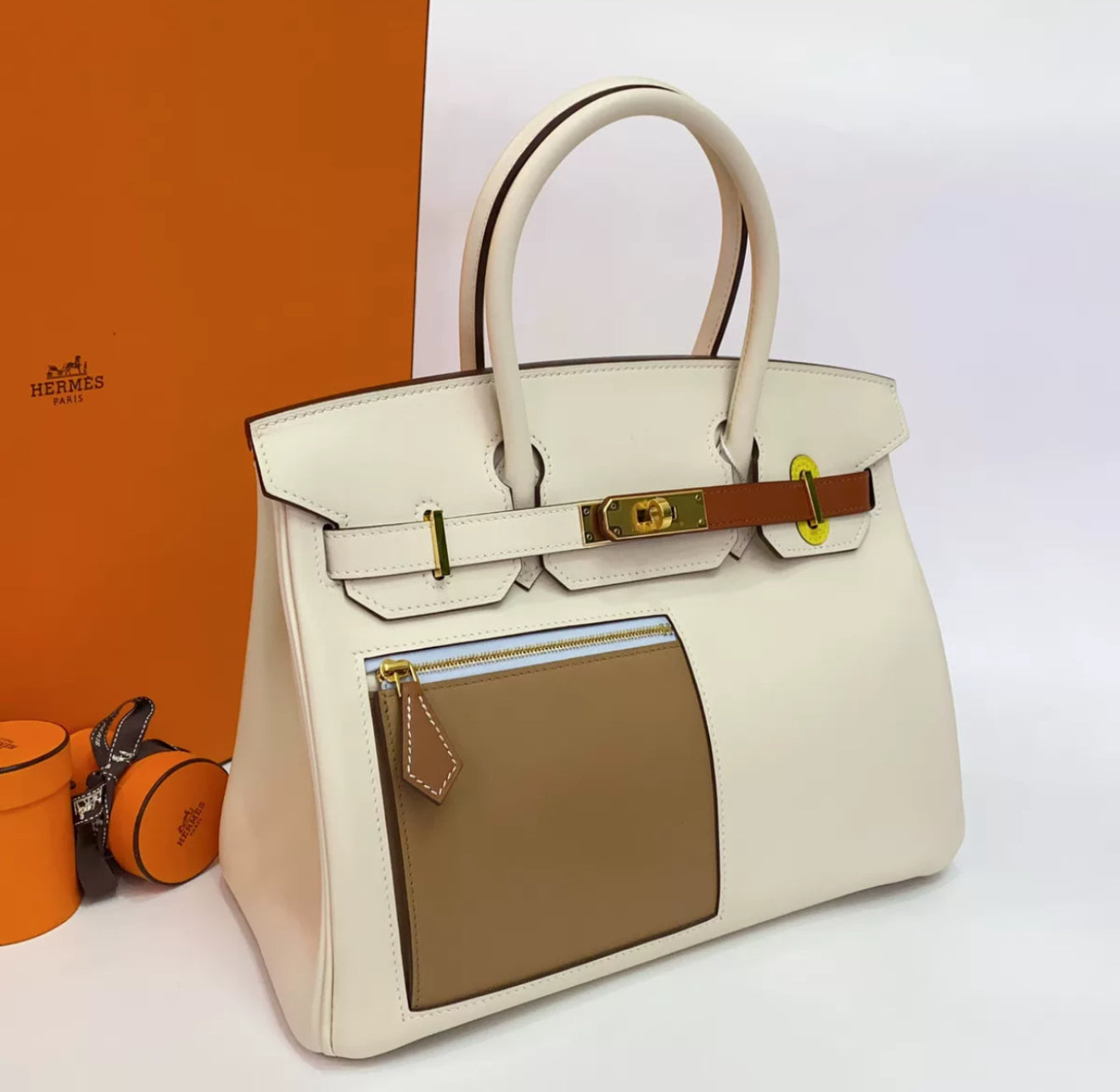 Hermès Birkin 30 Limited Edititon Swift Colormatic in Nata, Cuivre, Lime, Mauve Sylvestre, Bleu Brume and Chai Gold Hardware