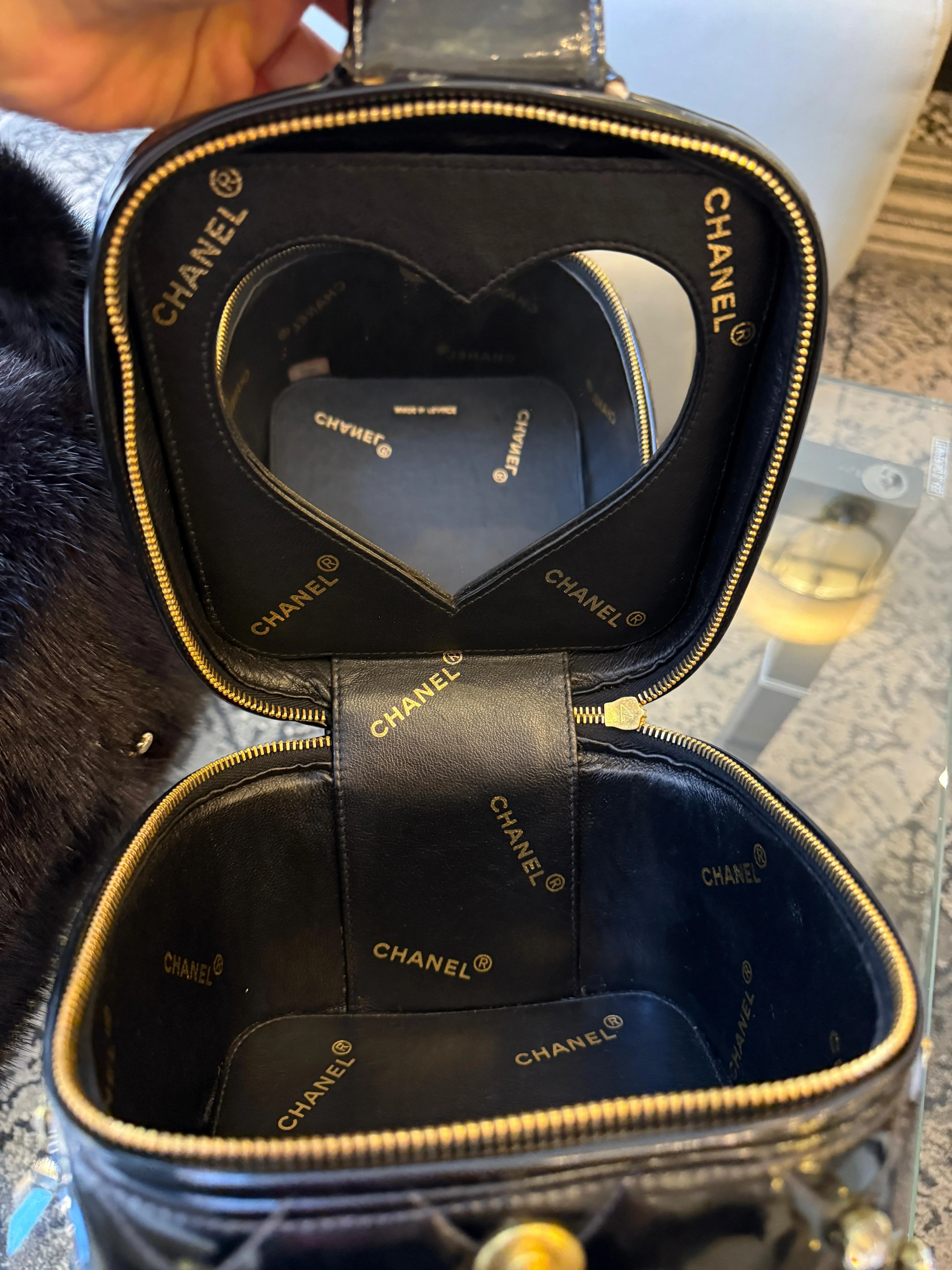 Chanel 1995 Black Patent Rhinestone Vanity Mirror Case — Ultra Rare Collector’s Piece