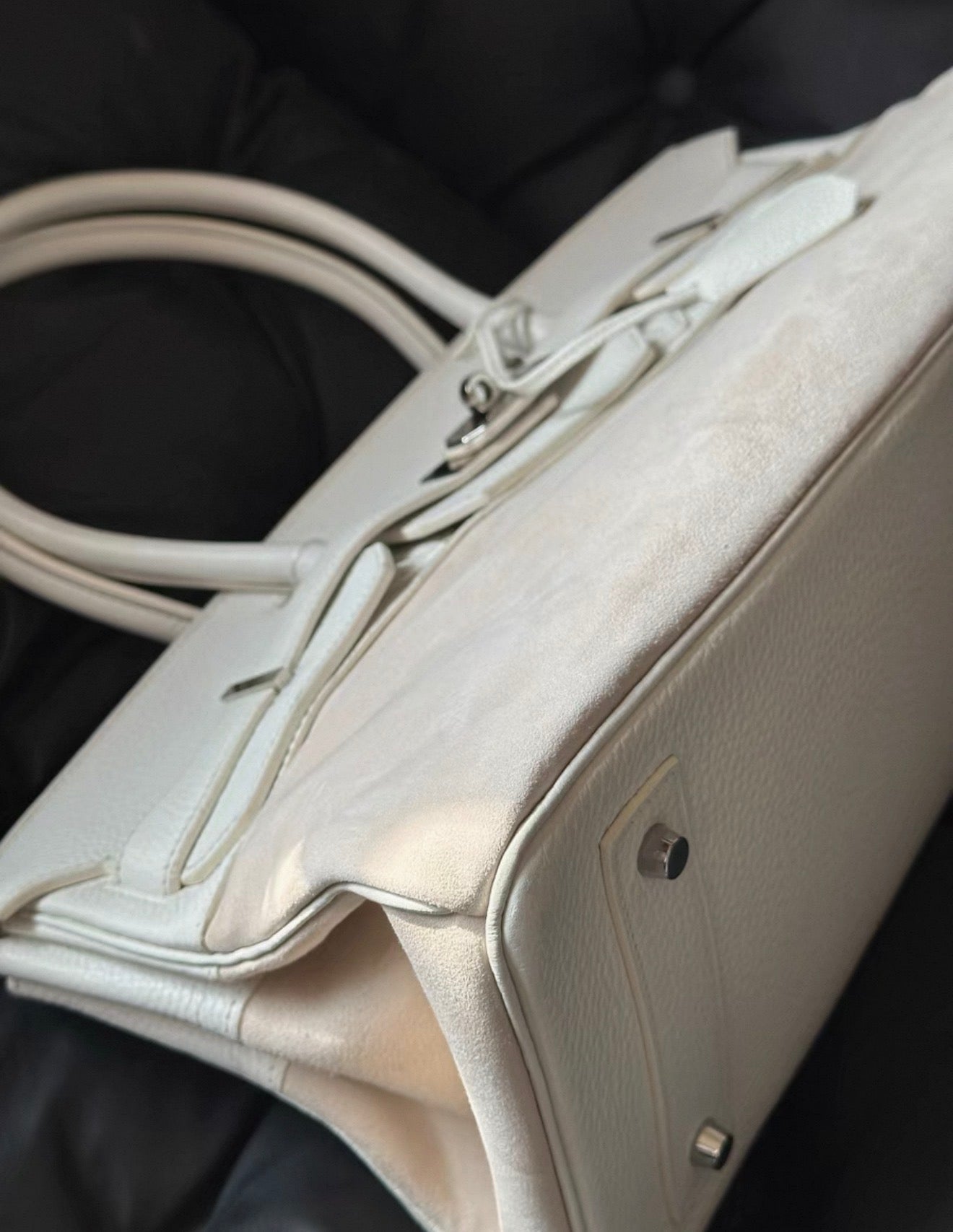 Hermes Birkin Shoulder 42 Cream White leather  Doblis suede with palladium hardware