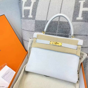 Hermes kelly 28 Blanc Togo Leather Gold Hardware
