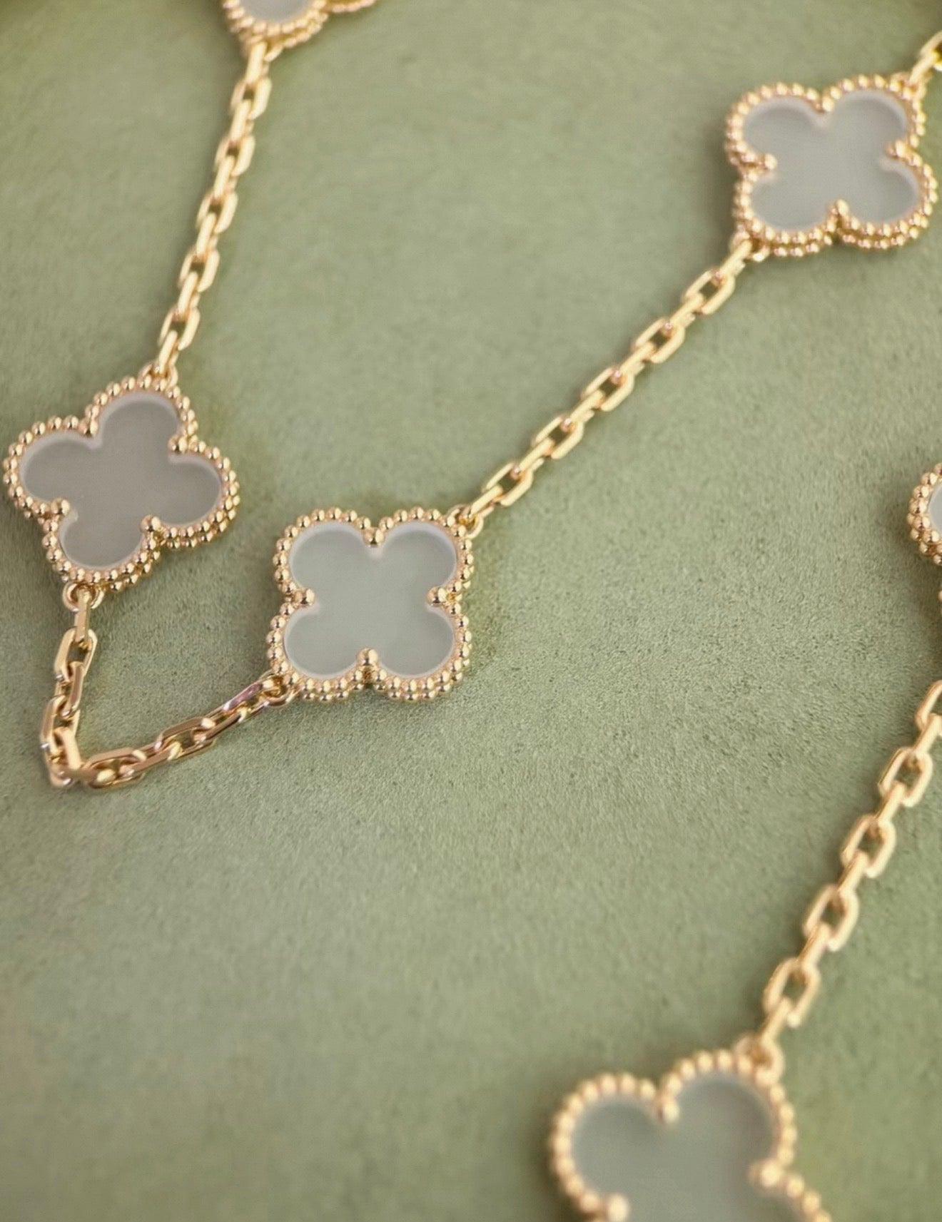 Van Cleef  Arpels Gold and Rock Crystal Vintage Alhambra 20 Motifs Long Necklace, Chain