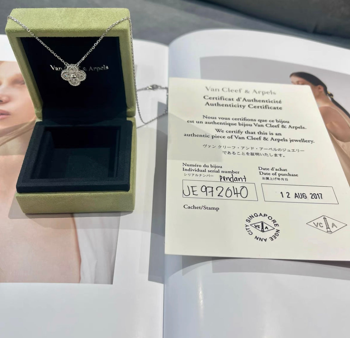 Van Cleef  Arpels Vintage Alhambra Diamond 18K White Gold Pendant