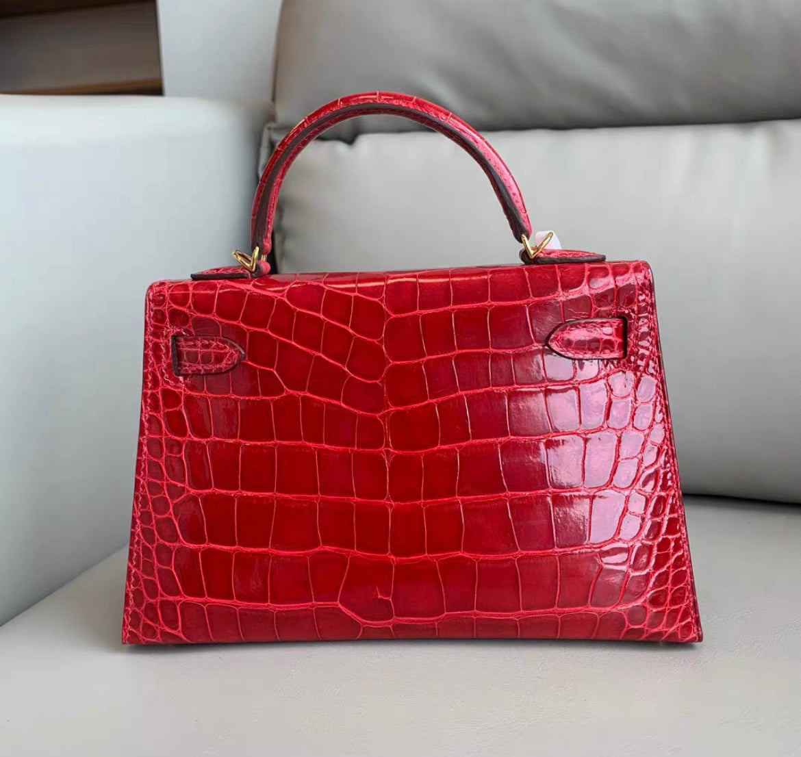 Hermès Mini Kelly Braise Shiny Crocodile Gold Hardware