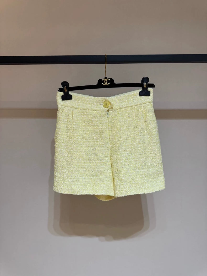 Chanel 19S yellow sequined tweed shorts