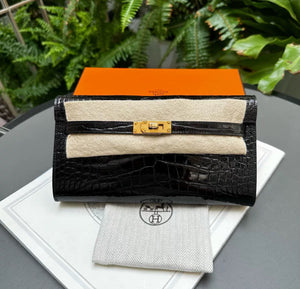 Hermès Kelly To Go Black Shiny  alligator Leather Gold Hardware