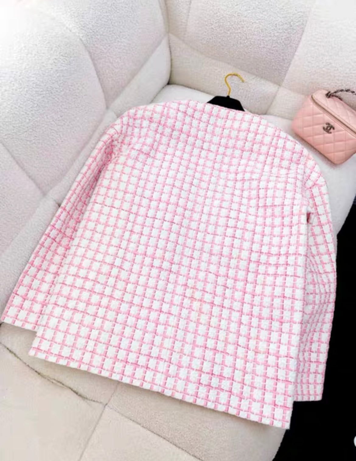 CHANEL SIZE 36 22S TWEED JACKET COTTON/ACRYLIC LIGHT PINK/WHITE