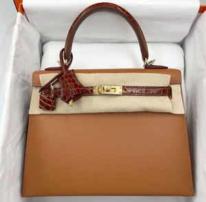 Hermes Kelly 25 Touch Gold Madame  Miel Shiny Alligator Gold hardware
