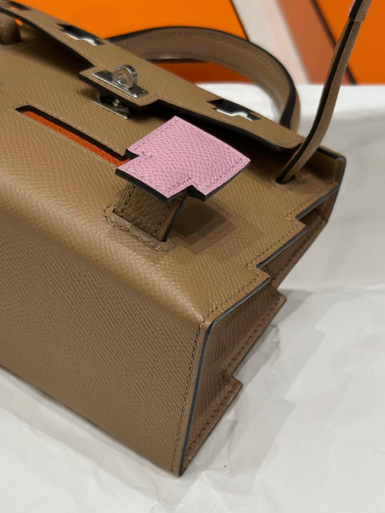 HERMÈS PICTO KELLY DOLL QUELLE IDOLE CHAI, MAUVE SYLVESTRE, BLEU CELESTE AND TERRE BATTUE EPSOM PALLADIUM HARDWARE