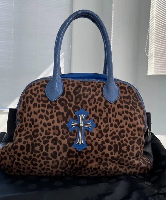 Chrome Hearts leopard blue cross tote bag