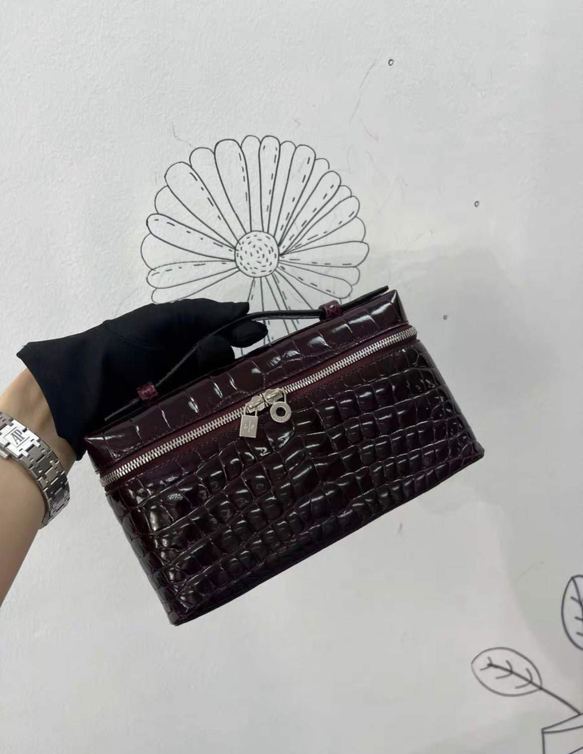 LORO PIANA Extra Pocket L19 Croc Leather Pouch