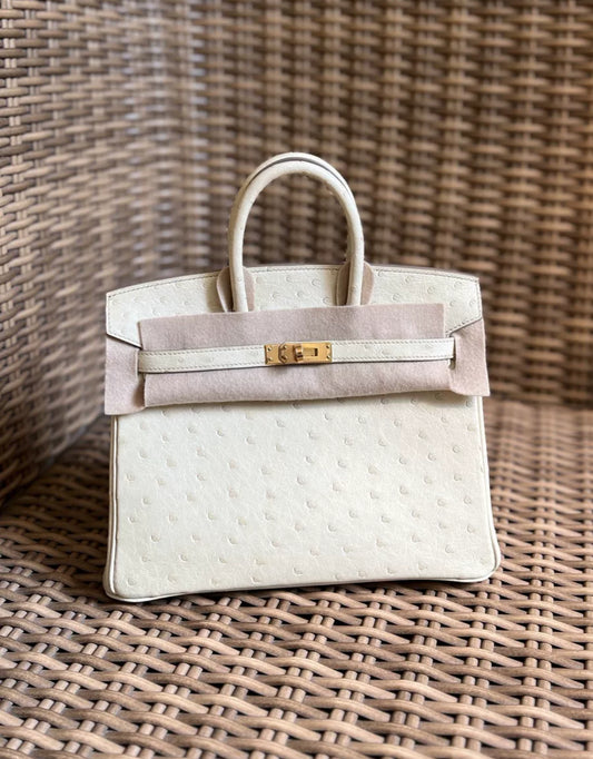 Hermès Birkin 25 glacier white ostrich leather gold hardware