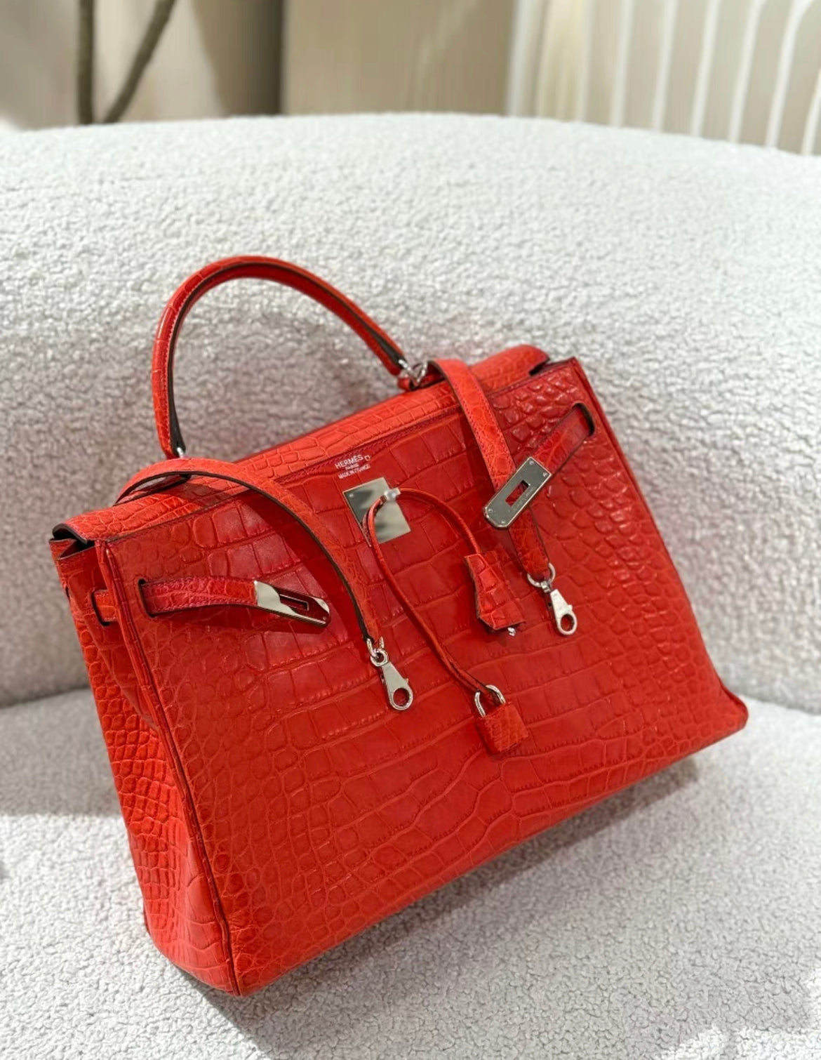 Hermès Kelly 35 Red Crocodile Palladium hardware