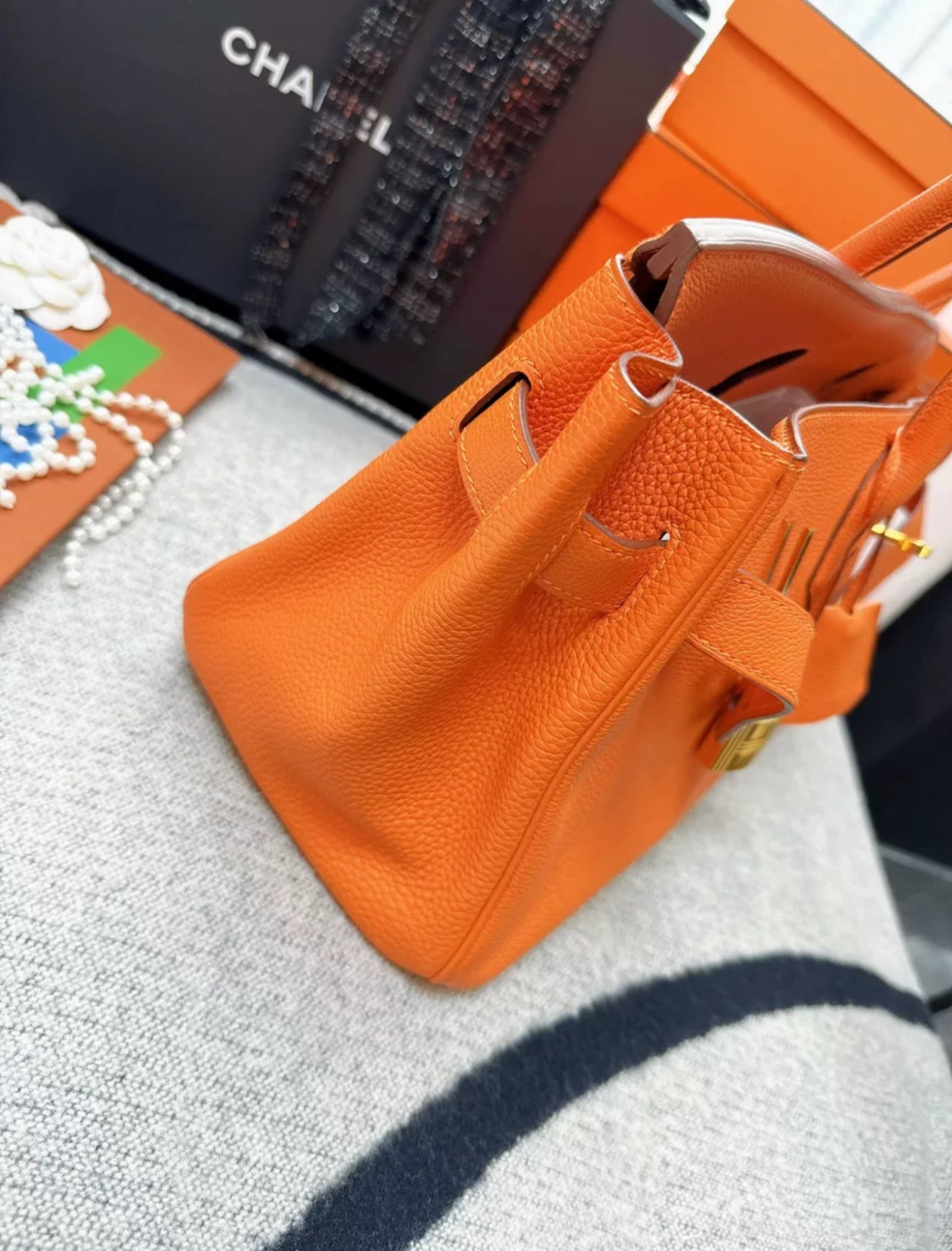Hermes Shoulder Birkin Orange Togo Leather Gold Hardware
