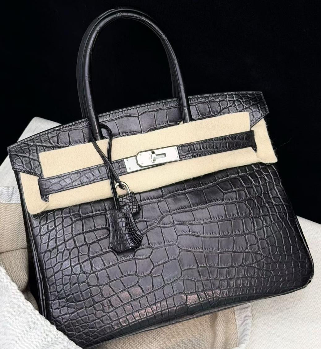 Hermes Birkin 30 Black Matte Alligator Palladium hardware
