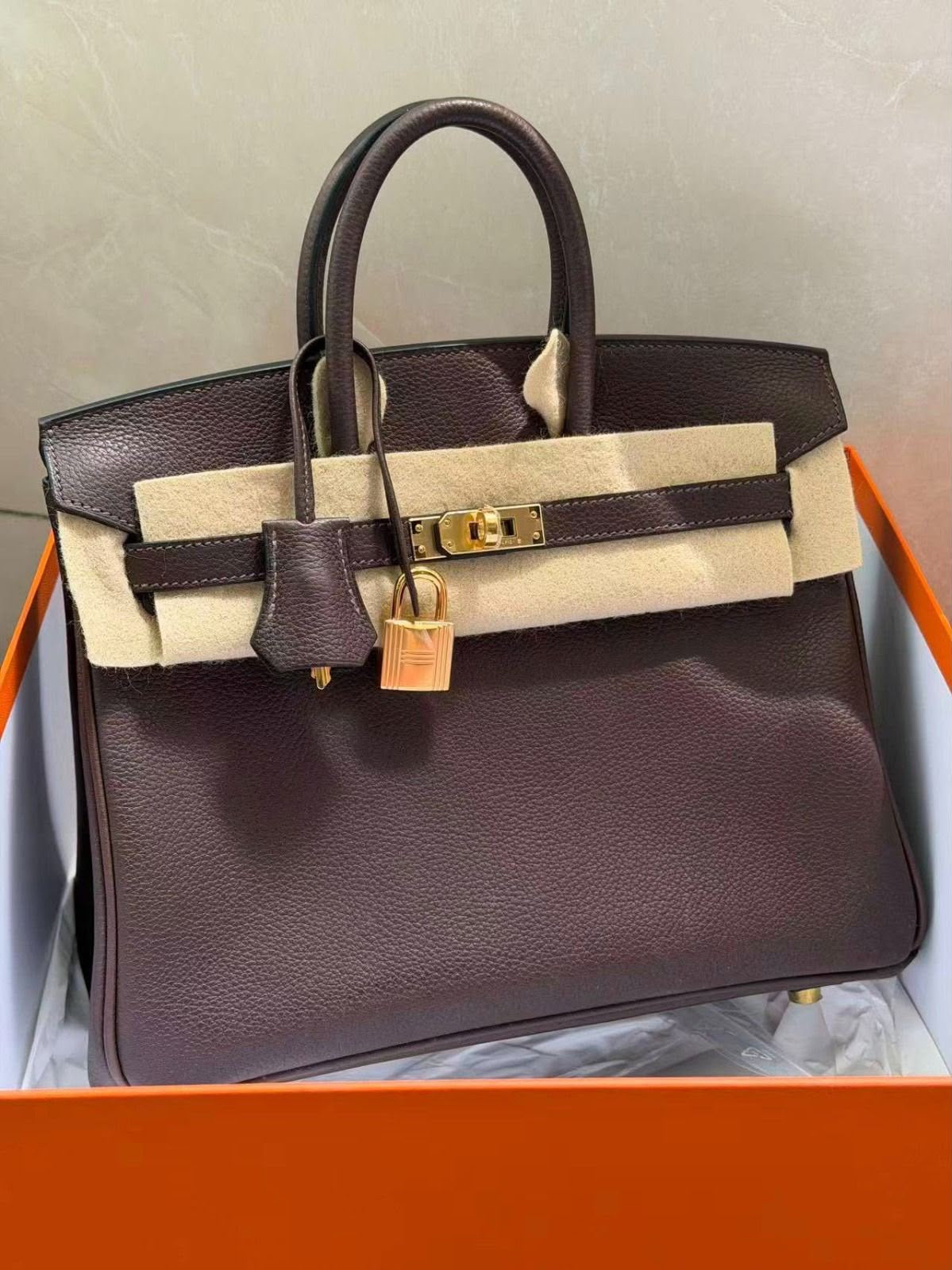 Hermes Birkin 25 Ebene Barenia Gold hardware