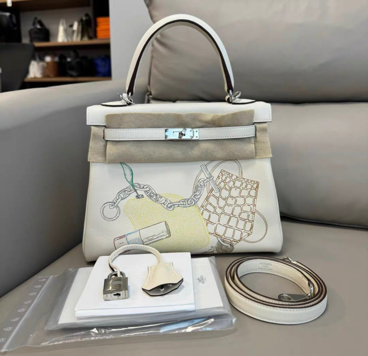 Hermes Kelly 25 Swift Nata In  Out handbag