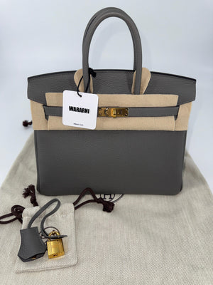 Hermes Birkin 25 Gris Meyer Togo Leather Gold Hardware
