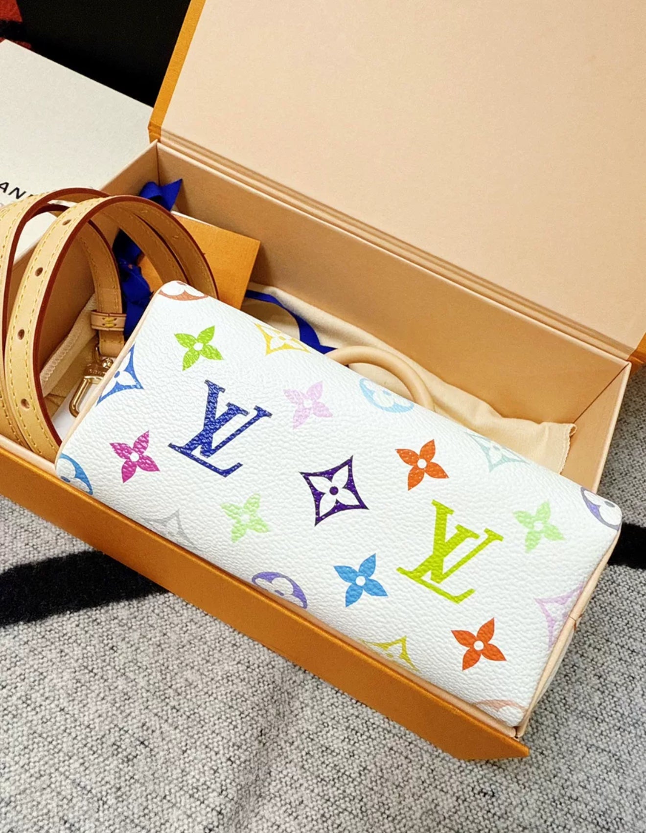 LOUIS VUITTON x Takashi Murakami NANO SPEEDY white tri-color, Boston bag