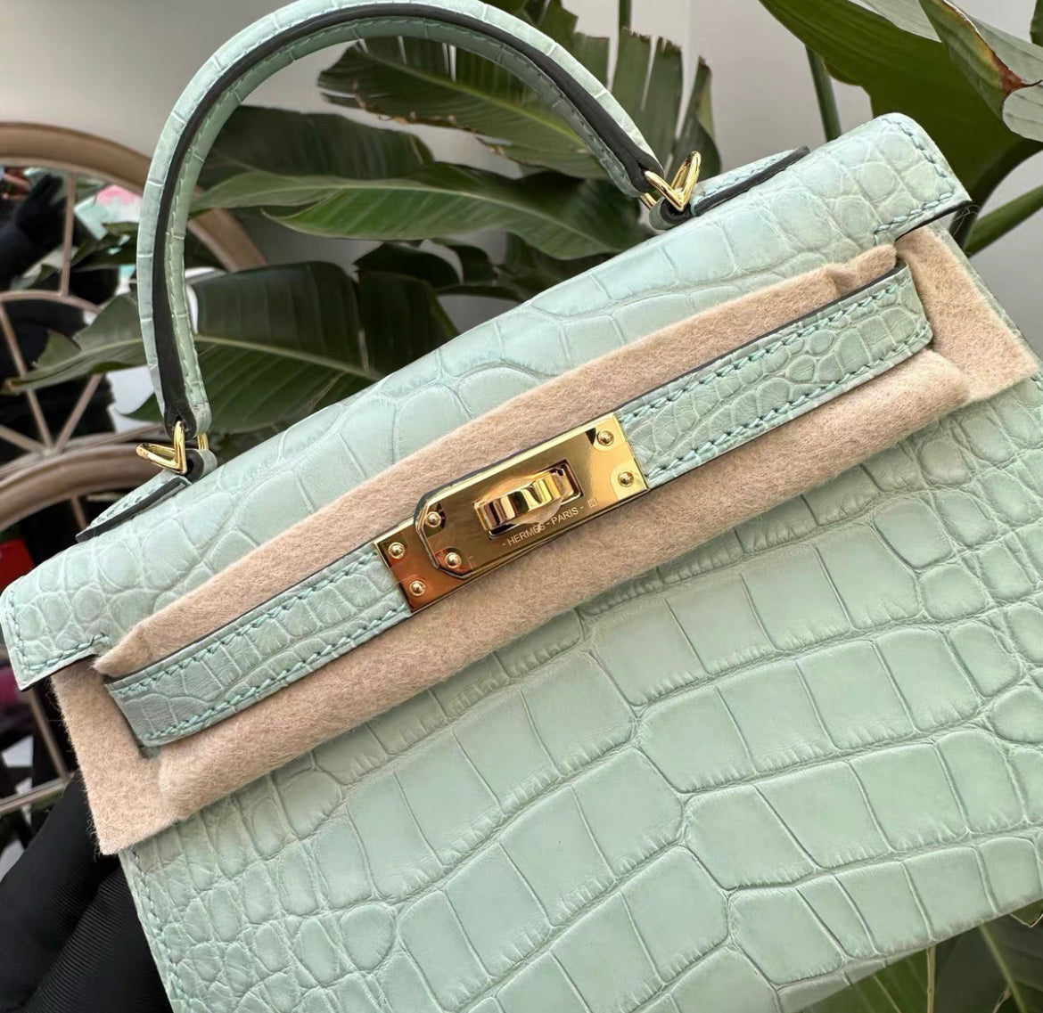 Hermes Mini Kelly 20 Vert deau Matte Alligator leather gold hardware