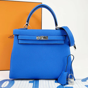 Hermès Kelly 25 Blue Zanzibar Togo Leather Palladium Hardware