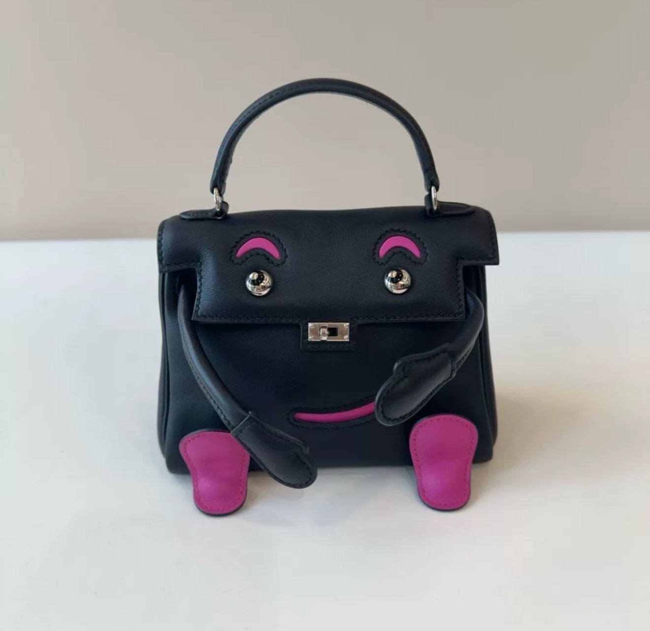 Hermes kelly doll Black Fuchsia Swift Leather with palladium hardware
