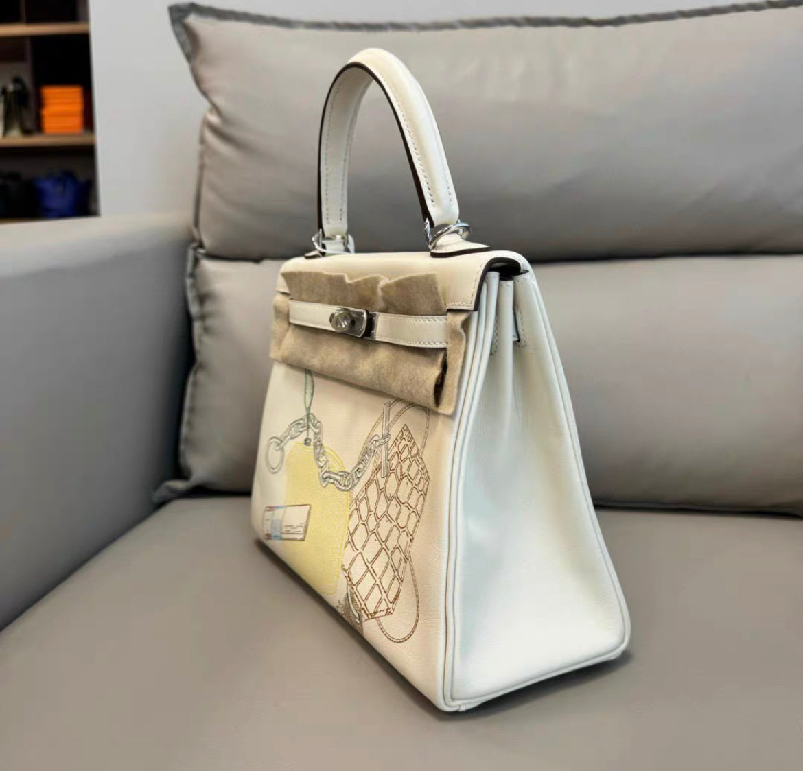Hermes Kelly 25 Swift Nata In  Out handbag