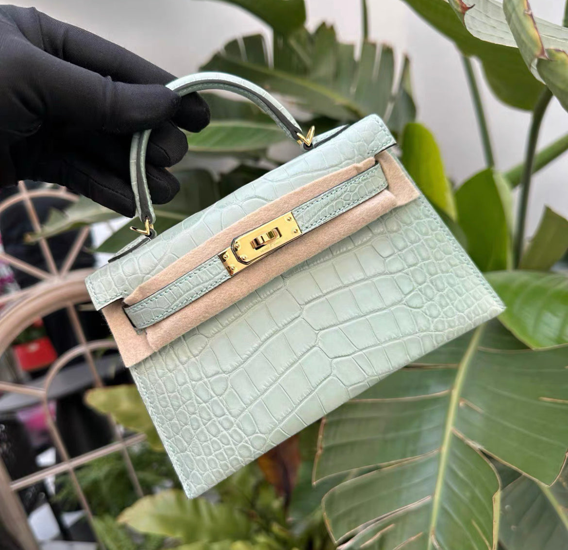 Hermes Mini Kelly 20 Vert deau Matte Alligator leather gold hardware
