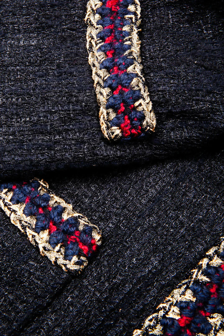 CHANEL ICONIC 10A PARIS-SHANGHAI BLACK TWEED BRAIDED TRIM CUFFS JACKET FR 38
