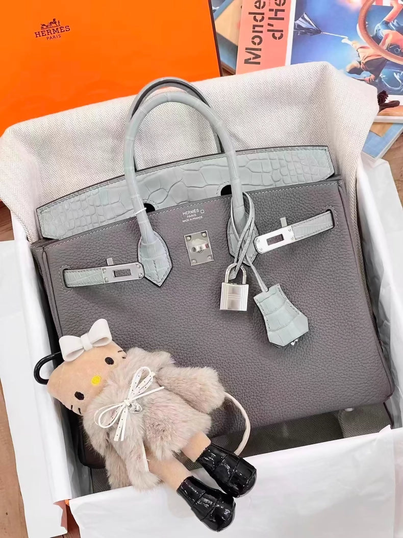 Hermès Birkin 25 Touch Gris Meyer Togo leather  Gris Misty Matte Alligator Leather Palladium hardware