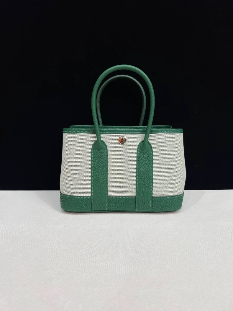 Hermes Mini Garden Collection, emerald green leather  canvas with palladium hardware