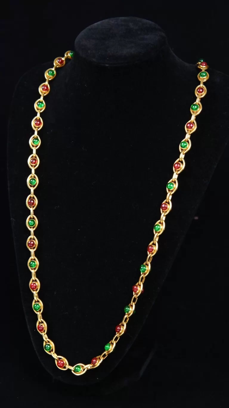 Chanel Red and Green Glass Long Necklace