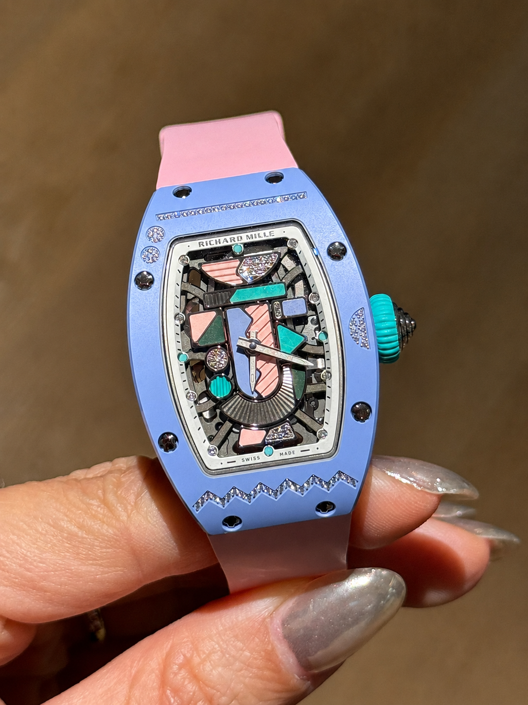 Richard Mille Automatic Winding TZP Ceramic Powder Blue Multi-Colored Gem Dial RM 07-01