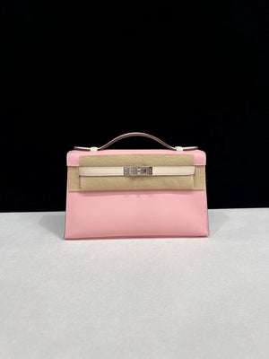 Hermes Kelly pochette pink Sakura  cream white swift leather palladium hardware
