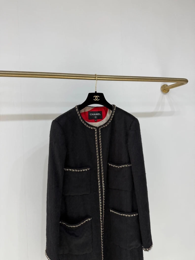 Chanel long coat with chain detail