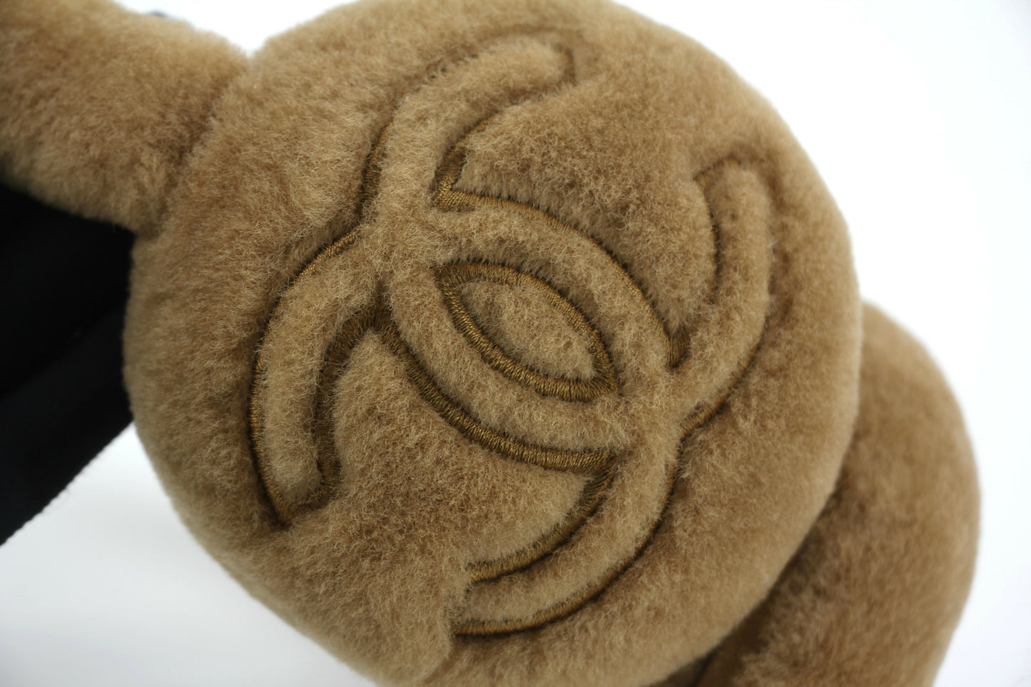 Chanel Shearling CC Earmuffs in Light Brown