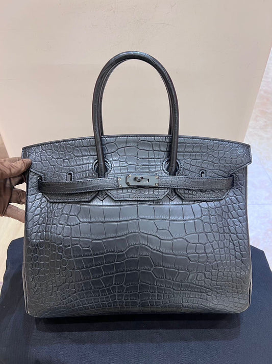 Hermès Birkin 35 So Black Matte Alligator PVD hardware