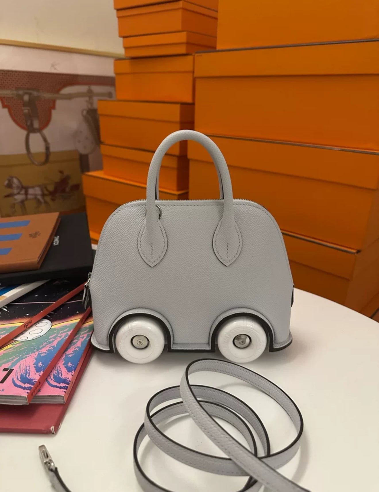 Hermès Limited Edition Gray Epsom Bolide On Wheels Palladium Hardware