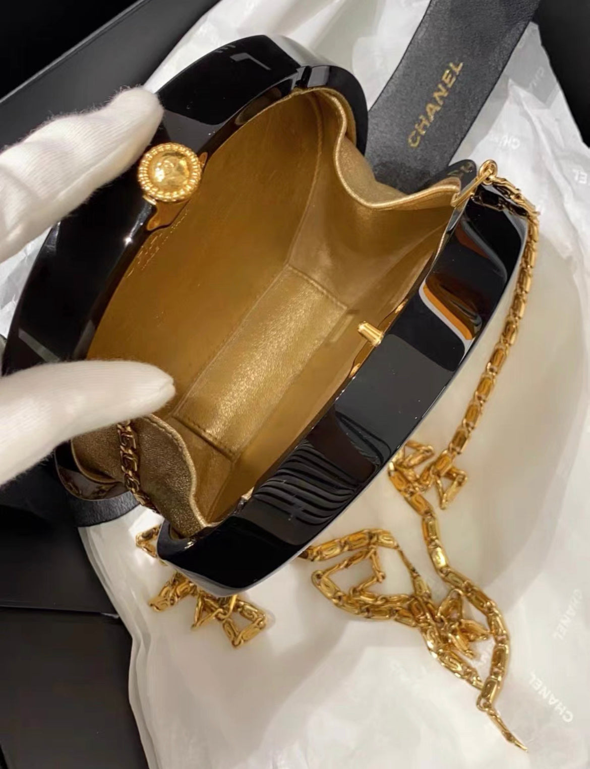 Chanel Minaudière Limited Edition Black Plexiglass  Gold Owl Gold-Tone Hardware