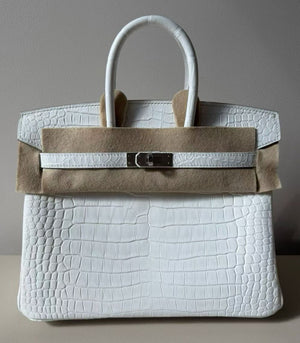 Hermes Birkin 25 Creme Chantill Matte Porosus Palladium hardware