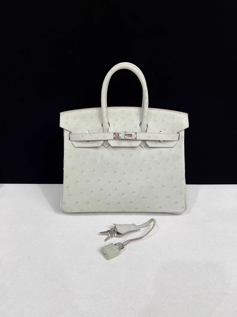 Hermes Birkin 25 Pearl Grey Gris Perle Ostrich Leather palladium hardware