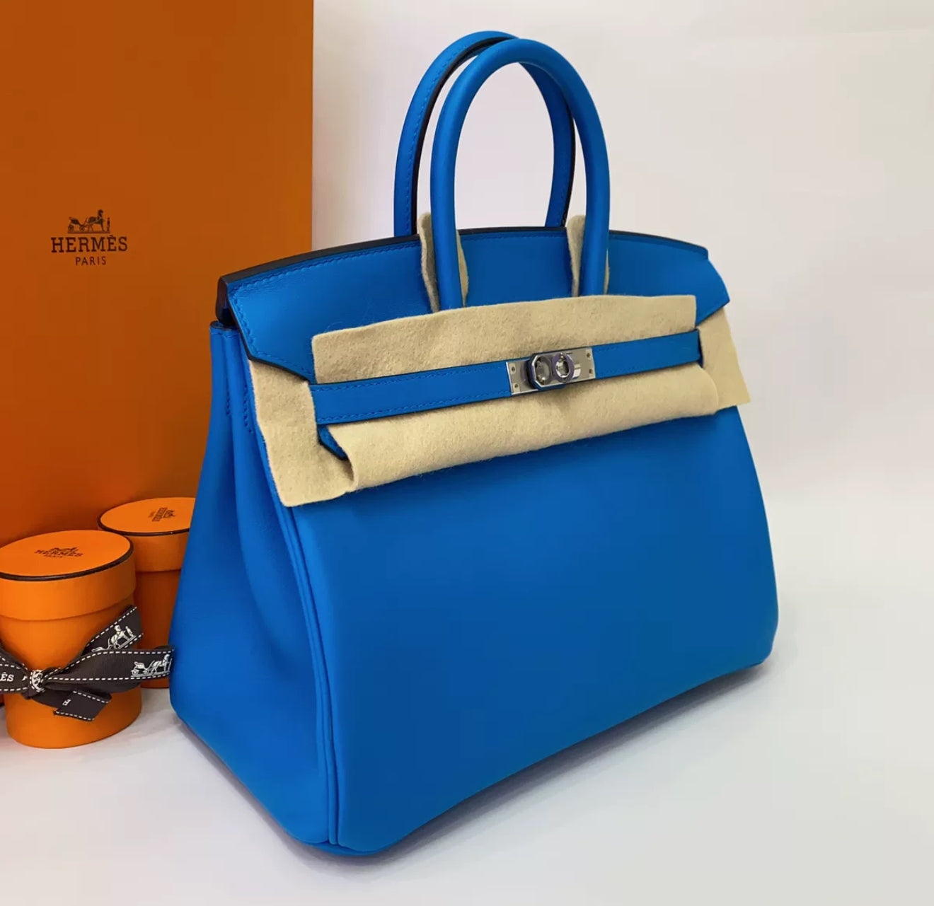Hermes Birkin 25 Tanzanian blue Swift Leather Palladium Hardware