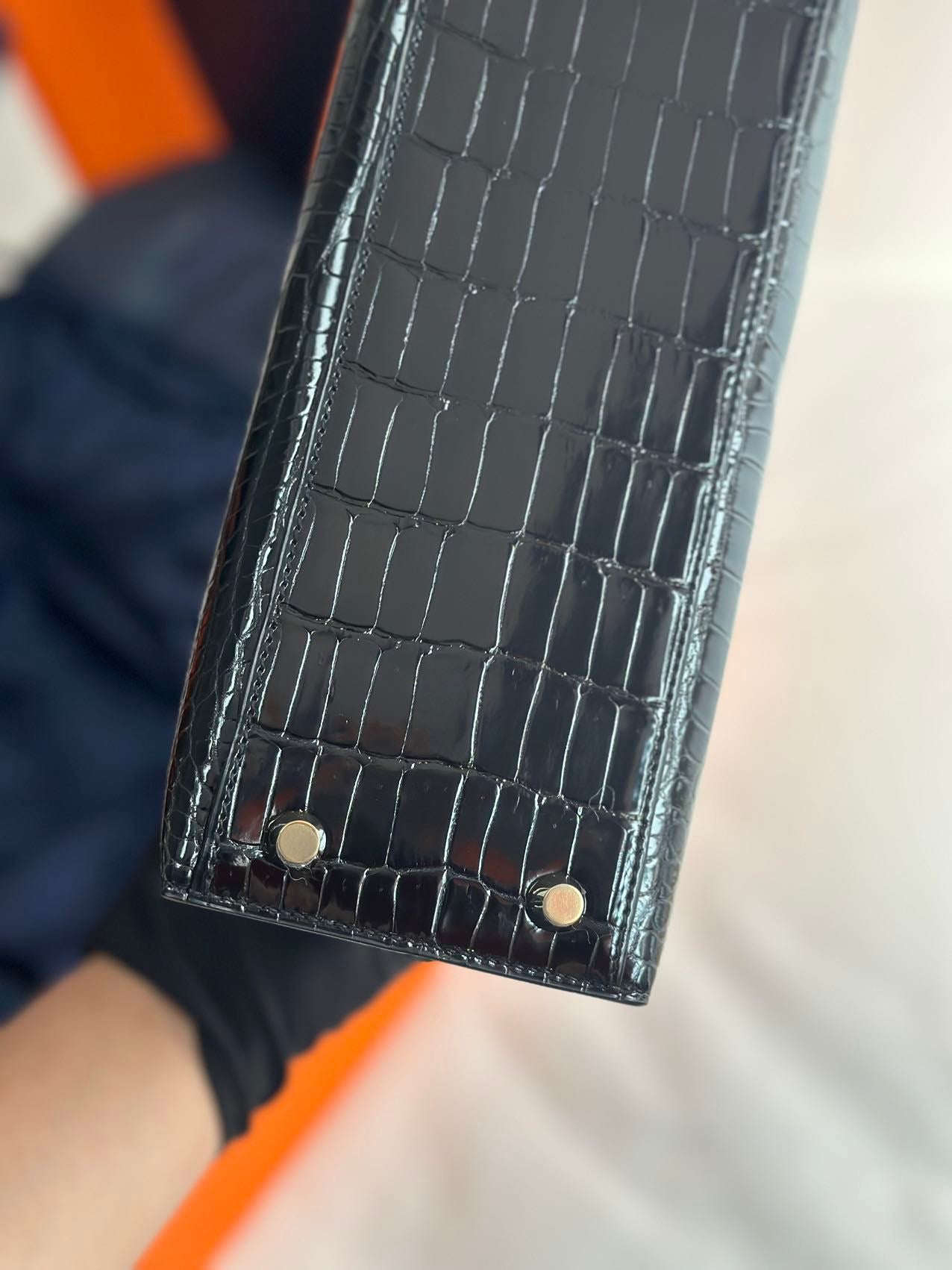 Hermès Kelly Midas 25 Noir Shiny Crocodile Porosus 18k yellow gold hardware handle
