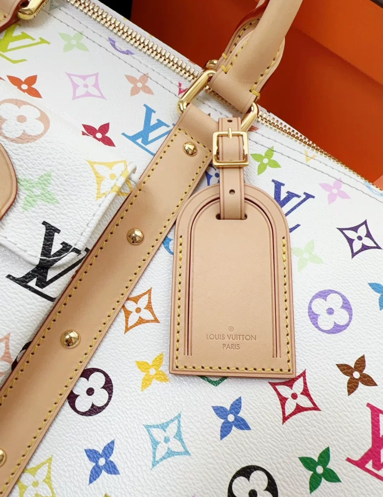 Louis Vuitton LV x Takashi Murakami Keepall 45 travel bag, white tri-color print