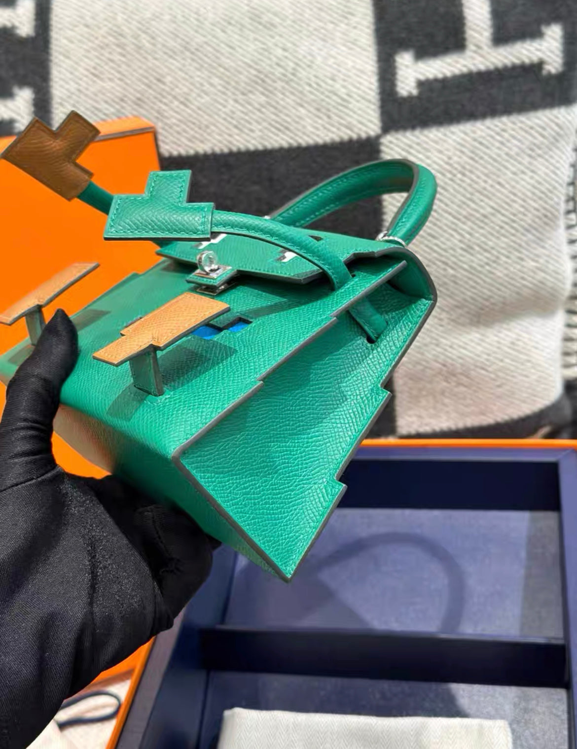 Hermes Kelly Picto Vert Vertigo  Gris Misty Epsom Palladium Hardware