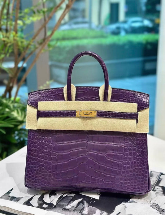 Hermès Birkin 25 Amethyst matte crocodile leather gold hardware
