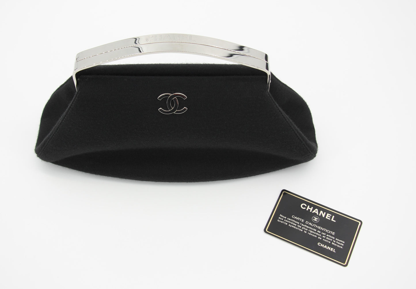 Chanel vintage black clutch with silver hardware handle