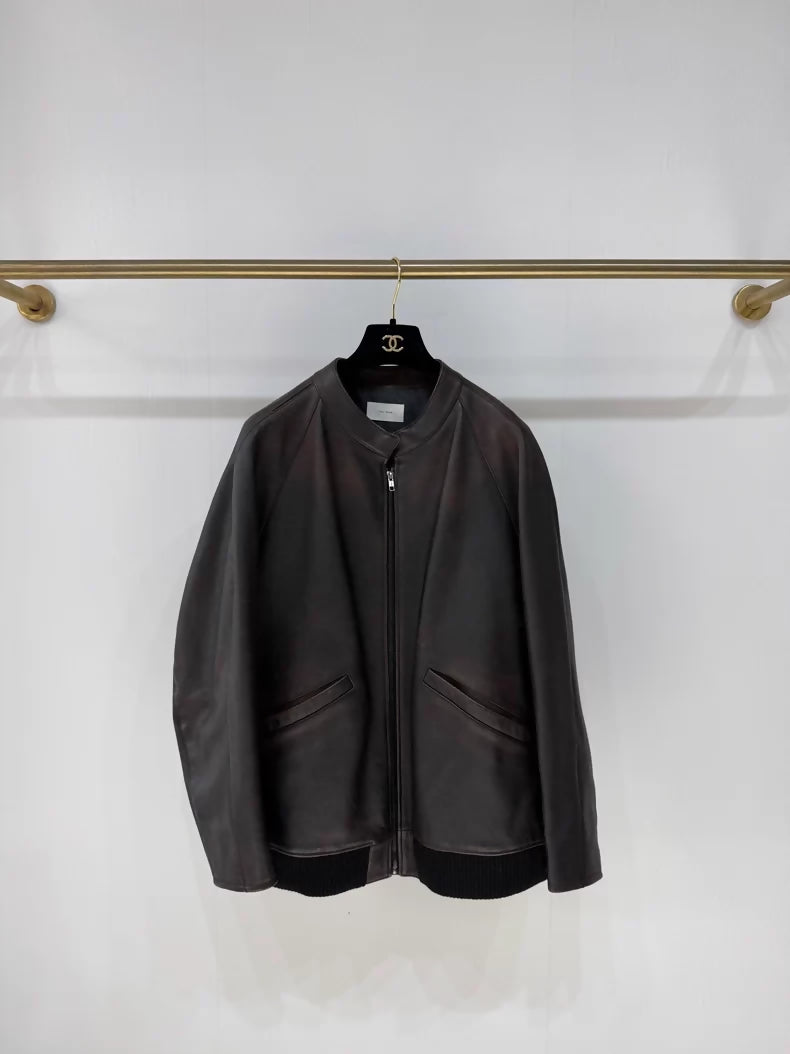 The Rows new distressed brown calfskin leather jacket,
